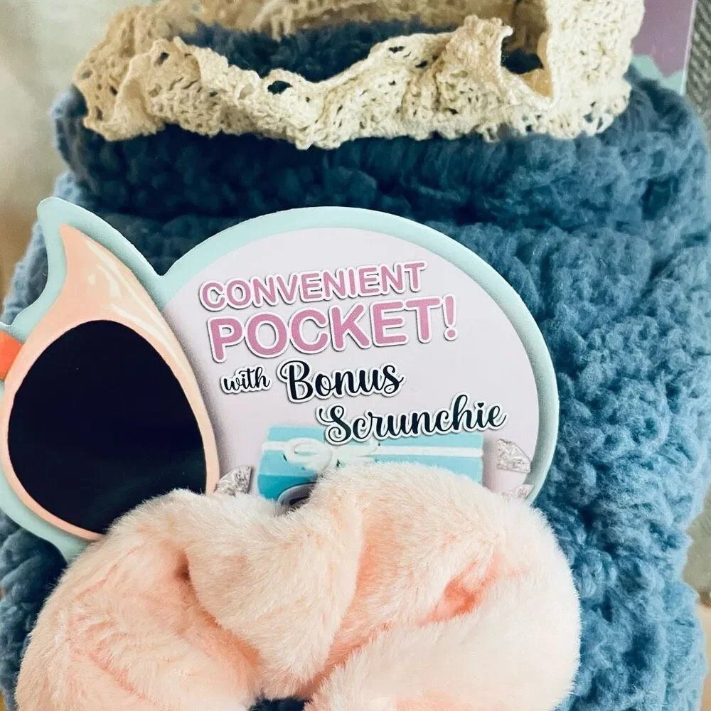 NWT Aromasoles lavender infused cell phone pocket Blue socks w/ Lace & Scrunchie